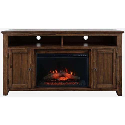 Bakersfield 60" TV Stand with Electric Fireplace in Distressed Brown Wood